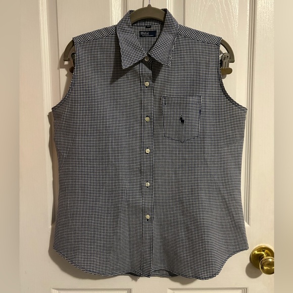 Polo Ralph Lauren Tops - Vintage Polo by Ralph Lauren Blue and White Gingham Sleeveless Button Up Top
